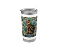Gatto soriano Art Nouveau Iris Floreale Bicchiere termico in acciaio inox doppia parete
