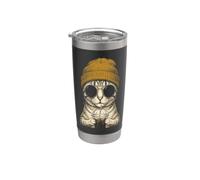 Gatto soriano che beve caffè freddo divertente hipster rotondo Bicchiere termico in acciaio inox doppia parete