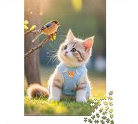Gatto soriano che osserva gli uccelli 1000 Pezzi Interazione tra animale domestico e fauna selvatica Puzzle Cartone Di Alta Qualità Per Ragazzi E Adulti,Stimolante Svago,Idea Regalo 70x50cm/1000pcs