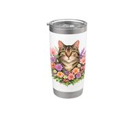 Gatto soriano floreale Bicchiere termico in acciaio inox doppia parete