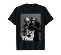 Gatto Sorpreso Selfie Alien e Gorilla Big-Foot Sasquatch Maglietta