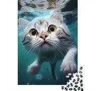 Gatto Sottacqua Puzzle 1000 Pezzi Puzzle per Adulti Nuotare Gioco di Puzzle 1000 Pezzi Relax Decorazione Regalo Famiglia 70x50cm/1000pcs
