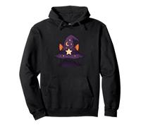 Gatto sotto Cappello Mago Stelle Halloween Felpa con Cappuccio