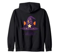 Gatto sotto Cappello Mago Stelle Halloween Felpa con Cappuccio