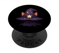Gatto sotto cappello mago stelle Halloween PopSockets PopGrip Adesivo