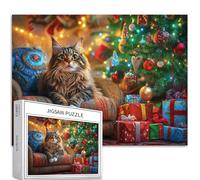 Gatto sotto l'albero di Natale 1000 pezzi puzzle per adulti atmosfera natalizia puzzle artistico colorato puzzle fai da te per la decorazione della casa regali puzzle famiglia perfetto per serate di