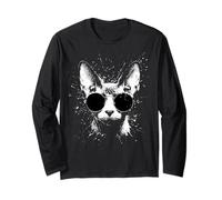 Gatto Sphynx con Occhiali da Sole Bianco Splash Art Cats Maglia a Manica