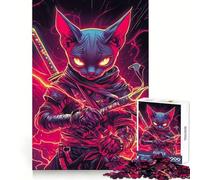 Gatto Sphynx Ninja con Katana Samurai Giapponese Animale Adolescenti Puzzle da 1000 Pezzi Gioco Sfida Mentale Divertimento Condiviso Clear Cut Caldo Sorpresa 38x26cm