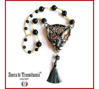 gatto sphynx pendente gioiello donna collana bigiotteria pendaglio argento perle
