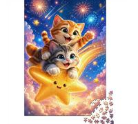 Gatto Stella Fuoco d'Artificio Puzzle, 1000 Pezzi Gioco Interno Adulto | 38x26cm Cartone, Esercizio Mentale, Finitura Superficie Liscia, Amanti Di Puzzle, Riduzione Dello Stress