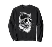 Gatto stiloso con Cuffie, Berretto e Occhiali da Sole Felpa