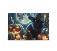Gatto strega di Halloween, puzzle gioco di puzzle per la casa, opera d'arte da parete divertente puzzle per adulti e bambini, dimensioni finite 75 x 50 cm