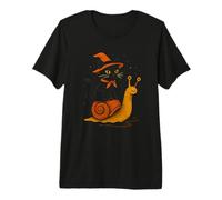 Gatto Strega Equitazione Lumaca Halloween Maglietta Premium