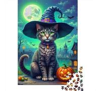 Gatto Strega Puzzle 1000 Pezzi Carta per Adulti Notte di Halloween Gioco di Puzzle 1000 Pezzi Relax Famiglia 38x26cm/1000pcs