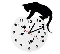 Gatto su un acquario Adorabile orologio da parete con arte della parete Gatto e pesce Decorazioni per la casa Hunter Kitty Cat Orologio da parete moderno Regalo per gli amanti degli animali domestici