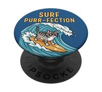 Gatto Surfista - Gatto surf sull'onda disegno animale divertente PopSockets PopGrip Adesivo