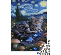 gatto Tabby Jigsaw Puzzle Impossible 1000 Pezzi Cielo notturno stellato Decorazione Per La Casa. Rilassamento E Intelligence Per Adulti E Ragazzi Da 14 Anni 1000pcs (75x50cm)