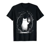 Gatto tiene Lanterna Foresta Viandante Animale Illustrazione Gatto Maglietta