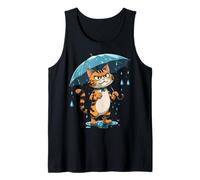 Gatto Tigrato Illustrazione con Ombrello sotto la Pioggia Canotta