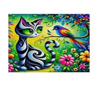 Gatto uccello Fiore Puzzle, 1000 pezzi, gioco da interno per adulti | 52 x 38 cm, in cartone, per esercizi mentali, finitura superficiale liscia, amanti dei puzzle, riduzione dello stress