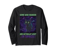 Gatto umoristico divertente con scritta in inglese "Some Who Wander Are Actually Lost" Maglia a Manica