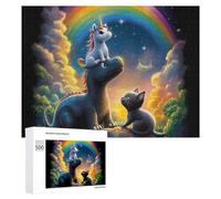 Gatto Un-icorns Cavalcando Dinosauro Puzzle per Adulti Famiglia Attività Giochi Home Decor Puzzle 500 PCS