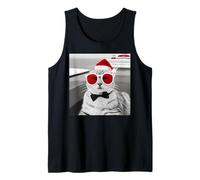 gatto, uno, crociera, nave, indossare, uno, natale, berretto, e, occhiali da sole Canotta