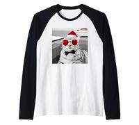 gatto, uno, crociera, nave, indossare, uno, natale, berretto, e, occhiali da sole Maglia con Maniche Raglan
