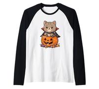 Gatto Vampiro in Zucca con Caramelle Maglia con Maniche Raglan