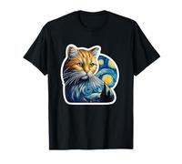 Gatto Van Gogh Style Pittura Art Maglietta