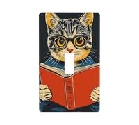 Gatto vintage con occhiali che legge un libro interruttore luce copertura decorativa singola levetta 1 banda piastra da parete per cucina fattoria camera da letto bagno decorazione artistica