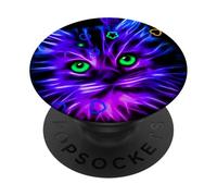 Gatto viola elettrico con grafica occhi verdi PopSockets PopGrip Adesivo