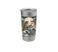 Gatto Vs Mostro Trex Giapponese Giappone Ukiyo-e Arte Bicchiere termico in acciaio inox doppia parete