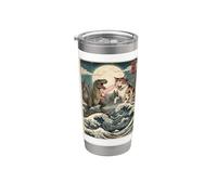 Gatto Vs Mostro Trex Giapponese Giappone Ukiyo-e Arte Bicchiere termico in acciaio inox doppia parete