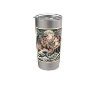 Gatto vs T-Rex giapponese Ukiyo-e Kaiju Monster Art Bicchiere termico in acciaio inox doppia parete