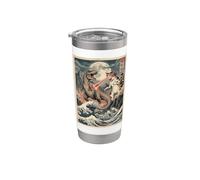 Gatto vs T-Rex giapponese Ukiyo-e Kaiju Monster Art Bicchiere termico in acciaio inox doppia parete