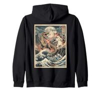 Gatto vs T-Rex Giapponese Ukiyo-e Kaiju Monster Art Felpa con Cappuccio