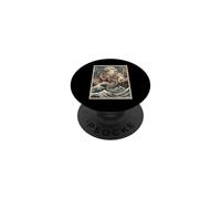Gatto vs T-Rex giapponese Ukiyo-e Kaiju Monster Art PopSockets PopGrip Adesivo
