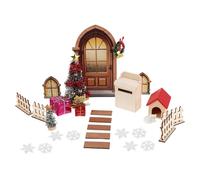 Gatuida 1 set di accessori per villaggio natalizio per casa delle bambole - Albero in miniatura con piccole recinzioni e decorazioni stagionali - Kit completo per l'esposizione natalizia di scene