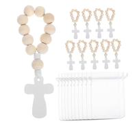Gatuida 10 Set Perle di Battesimo in Legno Sacchetto di Organza Borsa di Stoccaggio a Rete Rosari Battesimali con Le Dita Rosario Palmare Borsa per Coregne in Rete di Legno