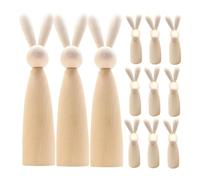 Gatuida 12 Pezzi Figura in Legno con Testa di Coniglio Giocattoli Artigianali Giocattoli ecologici Figure di pioli di Coniglio Figura di Coniglietto Non Verniciata di Legno Arredamento