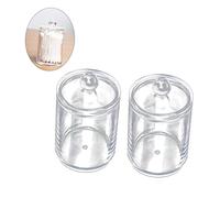 Gatuida 2 pezzi Contenitore Acrilico Trasparente per Cotone e Cotton Fioc con Coperchio Organizer Rotondo per Dischetti e Tamponi da Trucco Porta Cotton Fioc Bagno Resistente e Facile da