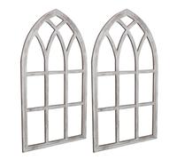 Gatuida 2 Pezzi Cornice Finta Finestra Vintage in Legno Decorazione da Parete con Curva Stile Rustico Country per Soggiorno Cornice Architettonica Decorativa in Legno Solido