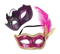 Gatuida 2 Pezzi Maschera Vintage Romana per Carnevale con Piume Laterali e Glitter, Leggera in Plastica Porpora, per Feste di Carnevale e Balli Serali