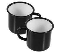 Gatuida 2 pezzi Tazza Smalto Nera Vintage per Tè e Bevande Leggera e Facile da