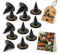 Gatuida 24 mini cappelli da strega per artigianato per decorazioni per | Piccolo cappello da strega nero per giardino delle fate infestato, in plastica per Halloween fai da te per casa delle bambole