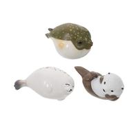 Gatuida 3 pezzi di giocattoli di animali marini dell'oceano - Figurine realistiche di giocattoli da bagno - Figura di creatura di animali marini con foca, lontre, pesce palla per bambini in classe
