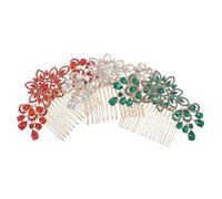Gatuida 3pezzi Comboni per Capelli da Sposa Strass Design Floreale e Foglie per Donna Lega Colori Rosso Verde e Bianco Pettine Sette Denti per Acconciature Sicure