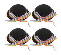 Gatuida 4 mini cappelli formali per bambole - Piccoli cappelli a cilindro neri con fettuccia colorata - Mini berretto fai da te per figurine, accessorio per pupazzo di neve, giocattolo, costume,