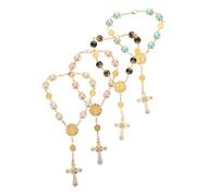 Gatuida 4 Pezzi Prayer Bead Wristbands with Cross Charms Handmade Glass Pearl Bracelets for Men Women Comfortable And Secure Fit Religious Jewelry for Baptism Communion Wedding Favors
